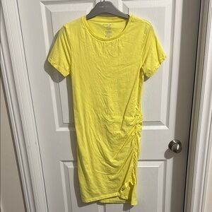 Design Lab Lord & Taylor Yellow Asymmetrical Ruched Midi Dress